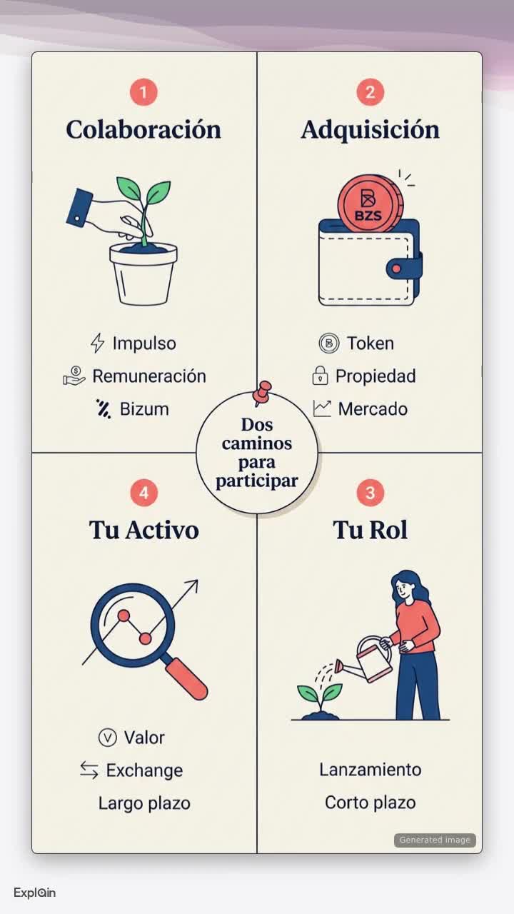 Los dos caminos del proyecto: colaborar con su desarrollo y adquirir el token BZS.